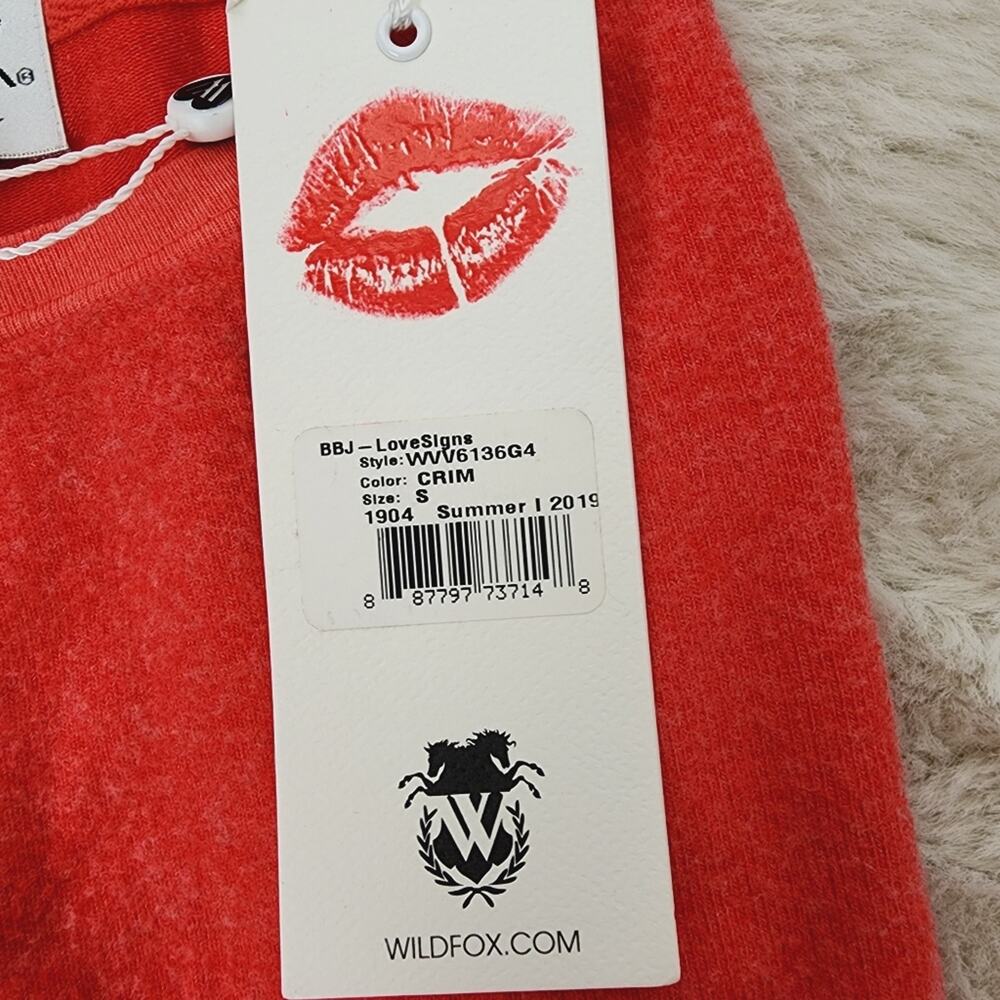 Wildfox Love Signs Graphic Oversized Sweatshirt Crimson Red Crewneck Pullover S - Picture 7 of 9